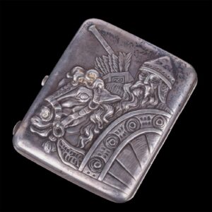 Russian silver cigarette case with lya Muromets — image 1