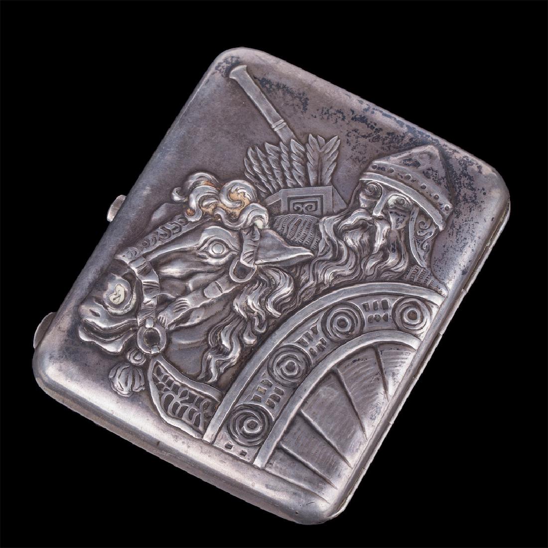 Russian silver cigarette case with lya Muromets — image 1