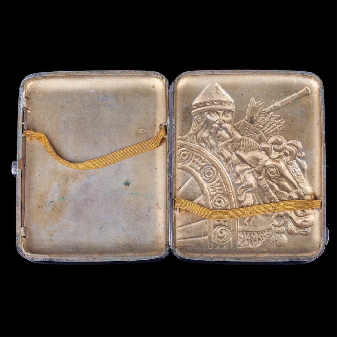 Russian silver cigarette case with lya Muromets — image 3