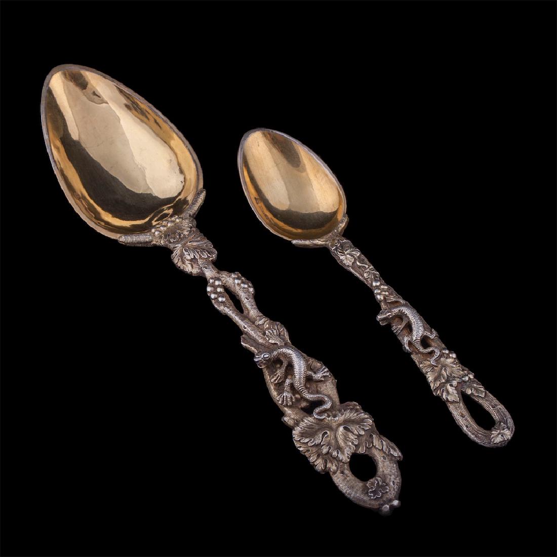 Russian cast silver-gilt spoon set of 2 pieces — image 1