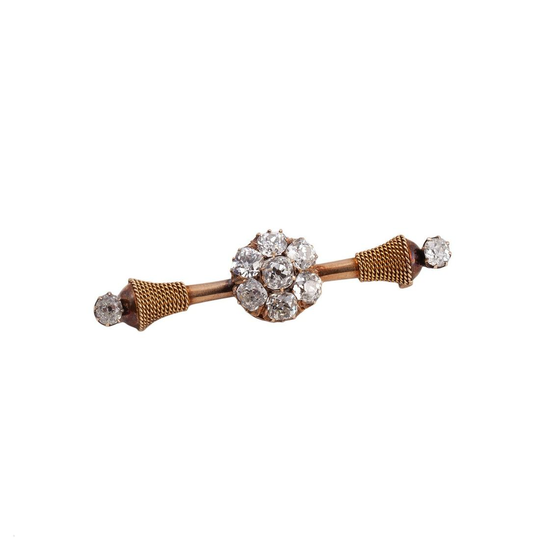 Russian gold 14K brooch with old cut diamonds — image 1