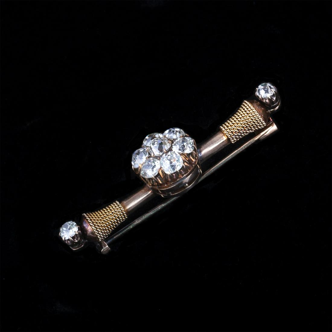 Russian gold 14K brooch with old cut diamonds — image 2