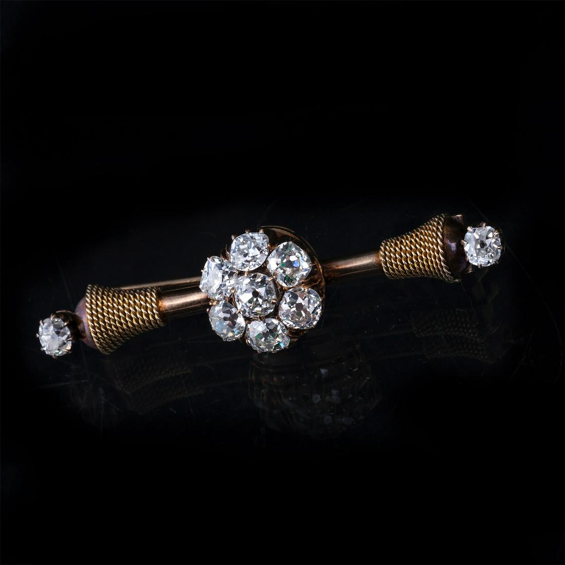 Russian gold 14K brooch with old cut diamonds — image 4