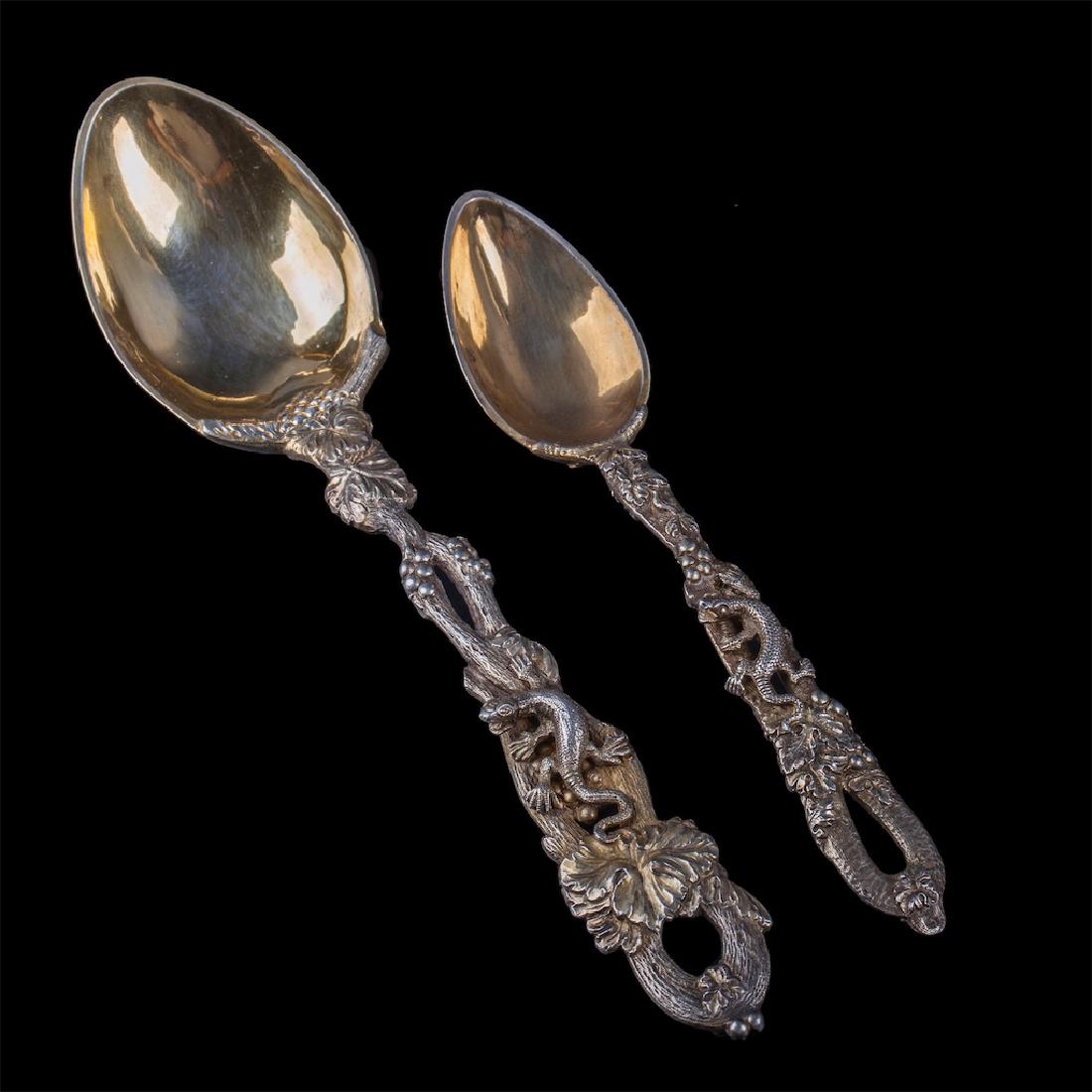 Russian cast silver-gilt spoon set of 2 pieces — image 1