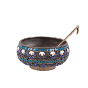 Russian Ovchinnikov silver-gilt salt cellar — image 1