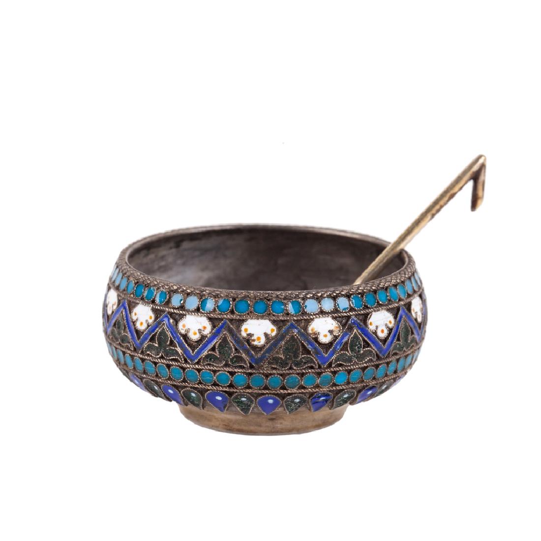 Russian Ovchinnikov silver-gilt salt cellar — image 1