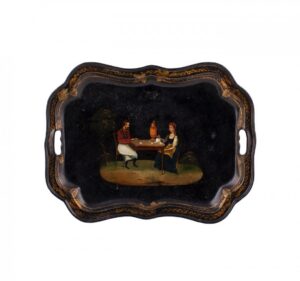 Russian tray with a painted tea drinking scene — image 1