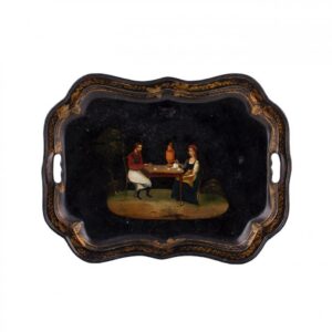Russian tray with a painted tea drinking scene — image 1