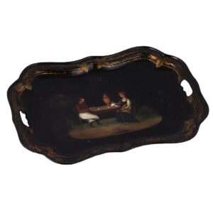 Russian tray with a painted tea drinking scene — image 3