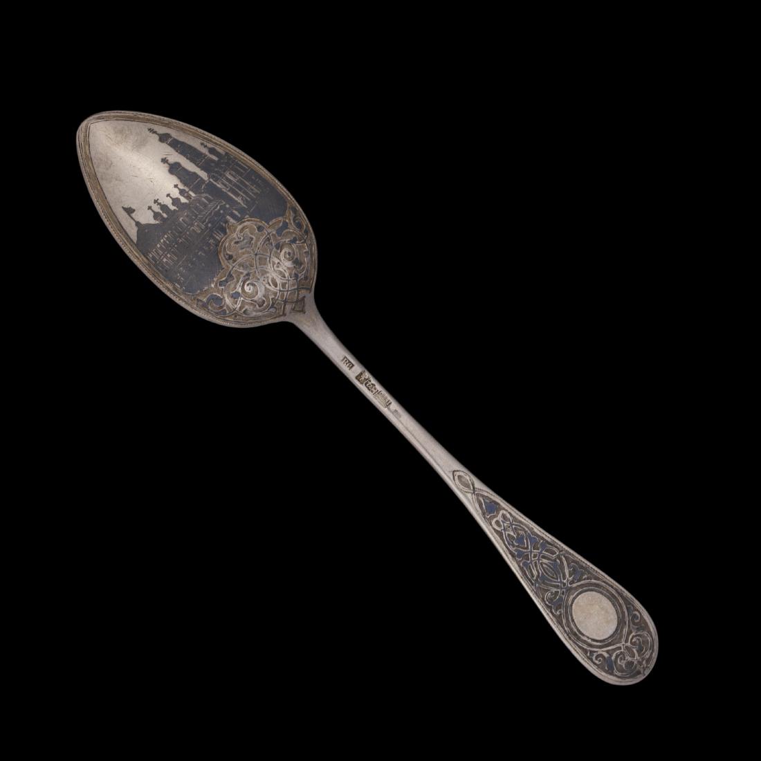 Russian silver & niello spoon with the Kremlin — image 1