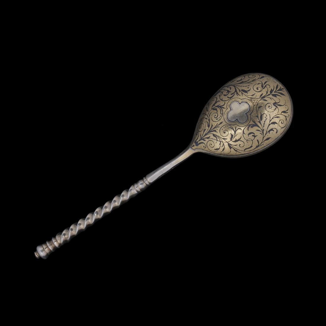 Russian silver and niello jam spoon — image 1
