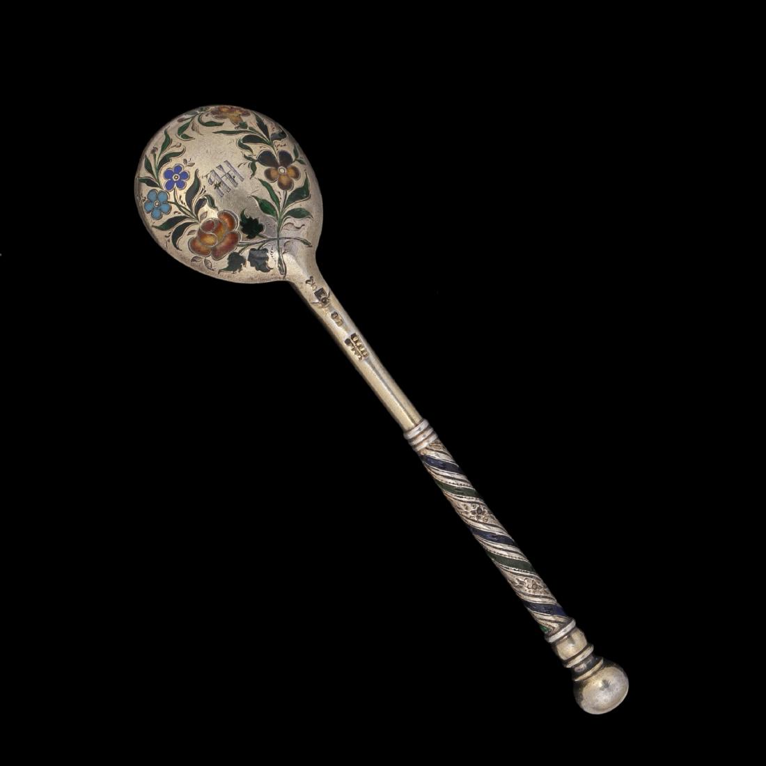 Russian silver and cloisonne enamel spoon — image 1