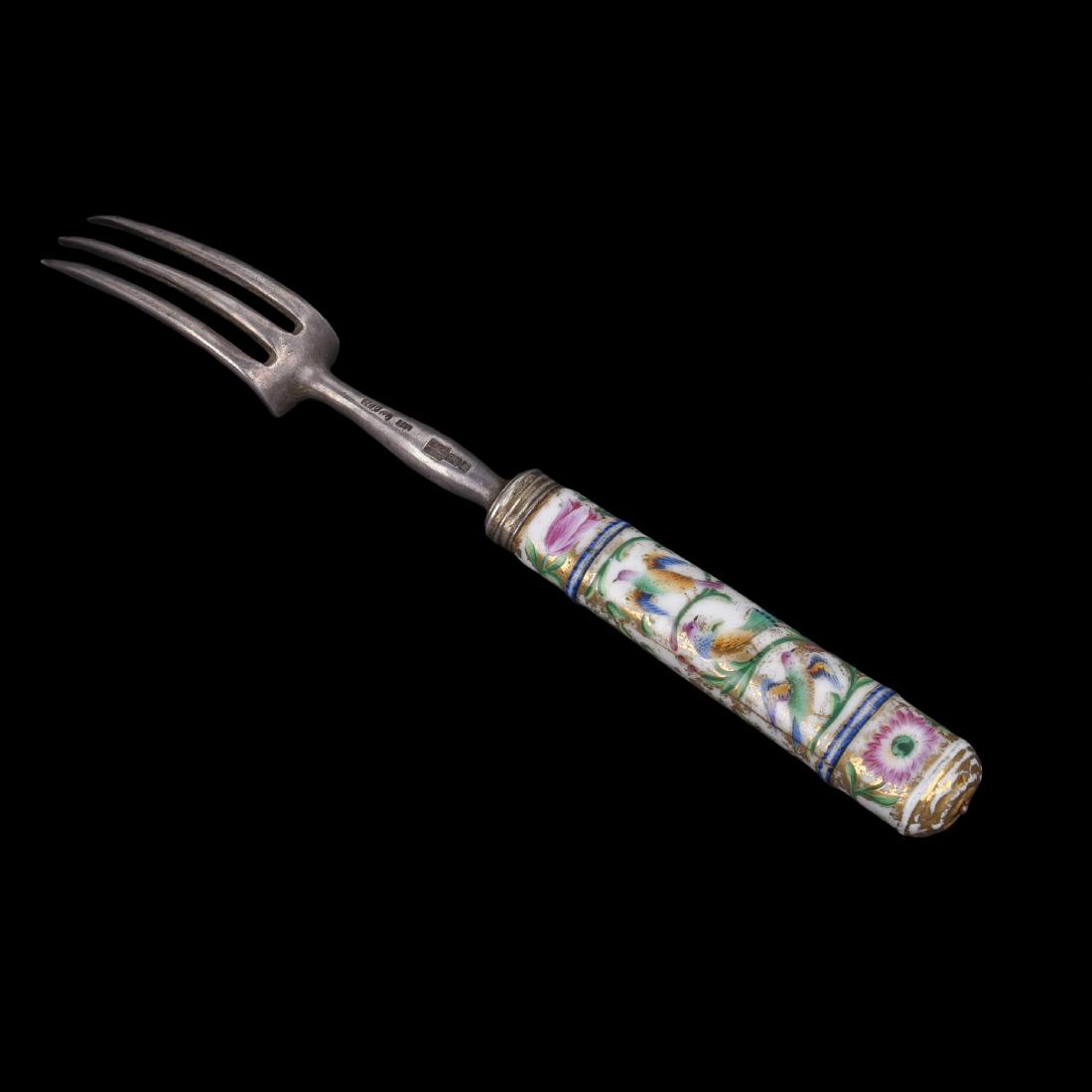 Russian Silver & porcelain serving fork — image 1