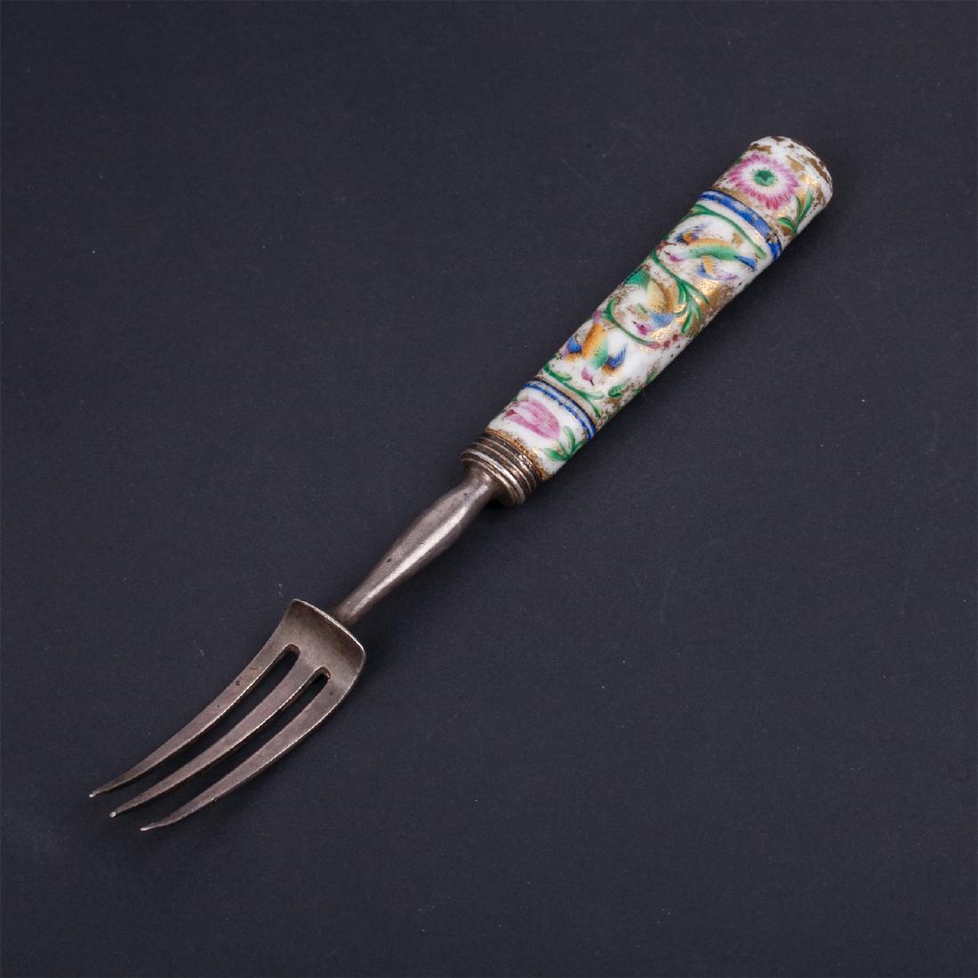 Russian Silver & porcelain serving fork — image 2