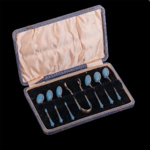 Silver-gilt and cloisonne enamel tea spoons set — image 1