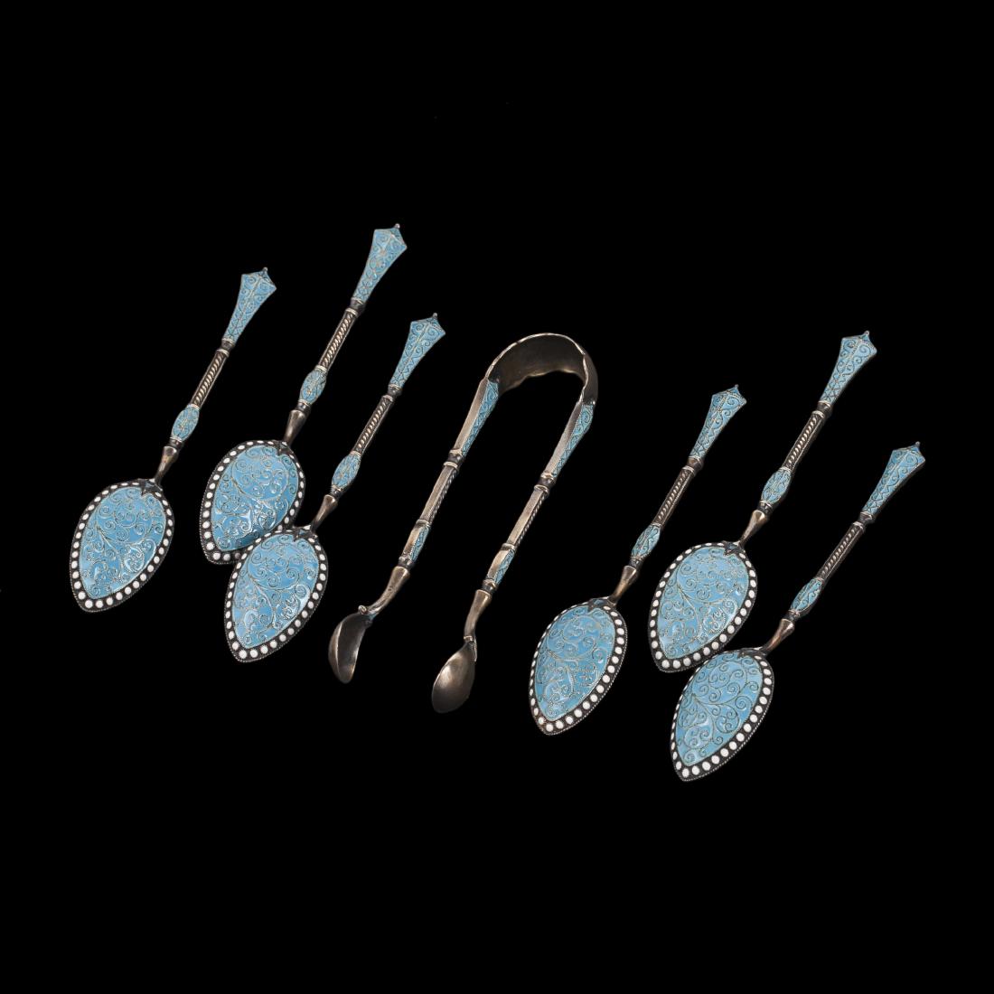 Silver-gilt and cloisonne enamel tea spoons set — image 2