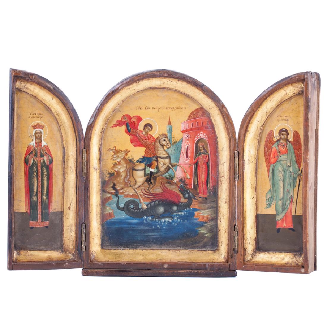 Russian triptych icon of Saints — image 1