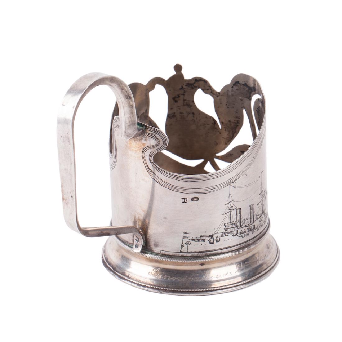 Russian glass holder with a cruiser depiction — image 2