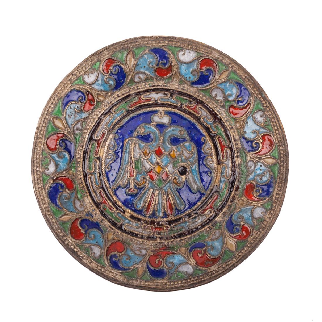 Russian bronze and enamel decorative plate — image 1