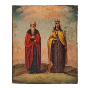 Russian oil on wood icon of St Nikolay and Elena — image 1
