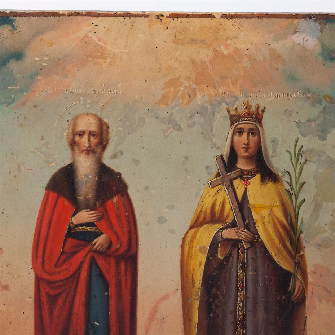 Russian oil on wood icon of St Nikolay and Elena — image 2