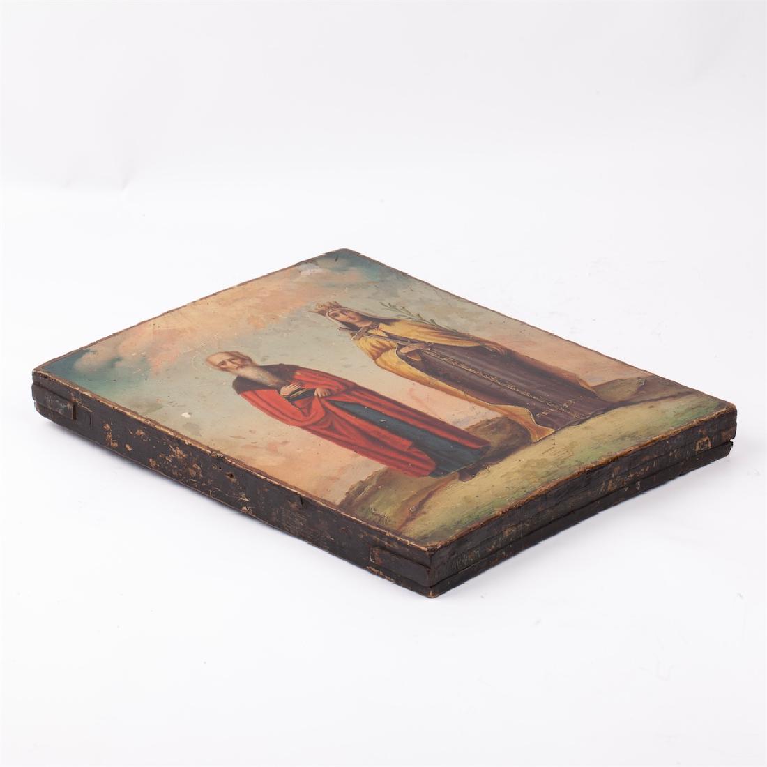 Russian oil on wood icon of St Nikolay and Elena — image 4
