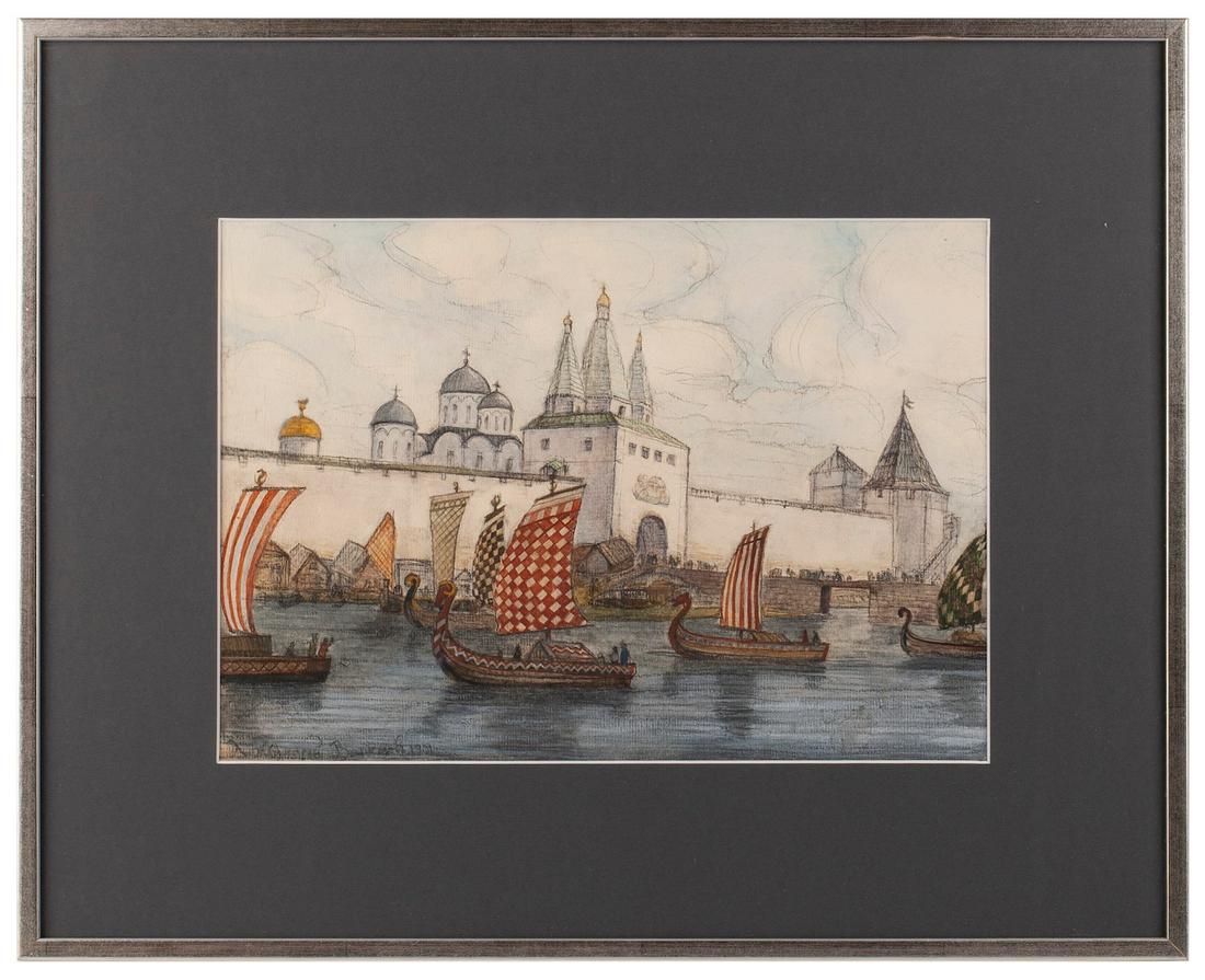 Watercolor "Varyag Ships In Veliky Novgorod" — image 1