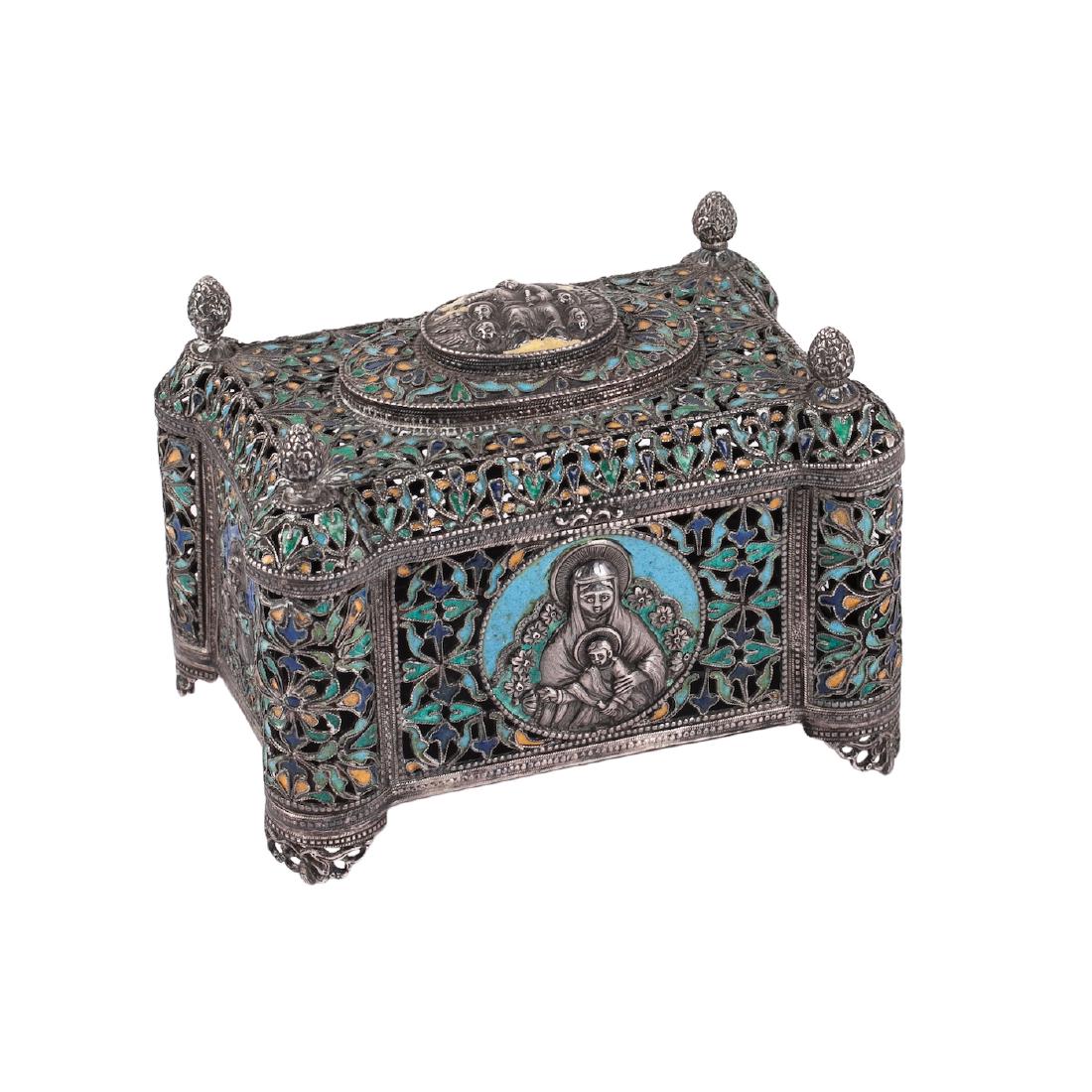 Rare Russian silver and cloisonne enamel casket — image 1