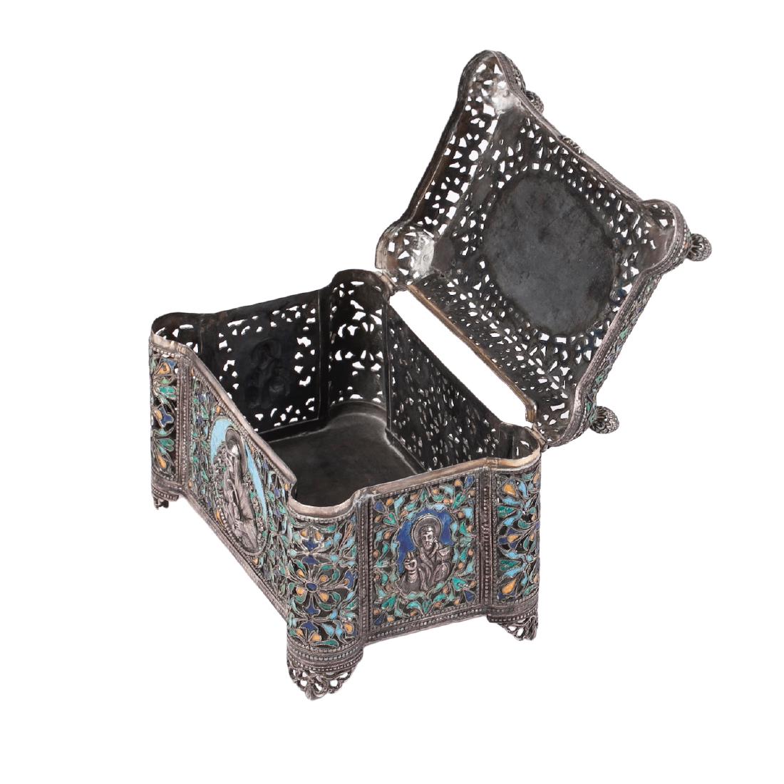 Rare Russian silver and cloisonne enamel casket — image 2