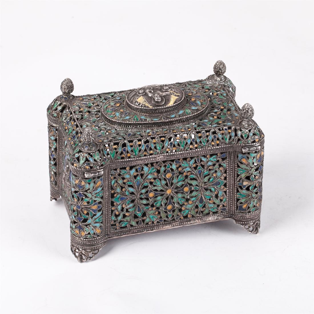 Rare Russian silver and cloisonne enamel casket — image 3
