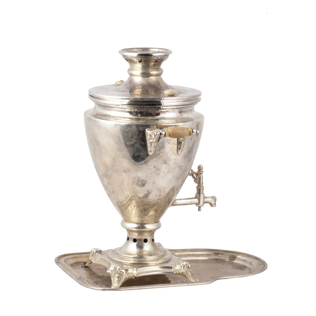 Russian Imperial brass samovar with tray — image 2