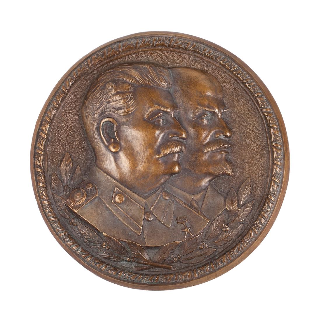 Russian bronze plate with Lenin and Stalin — image 1