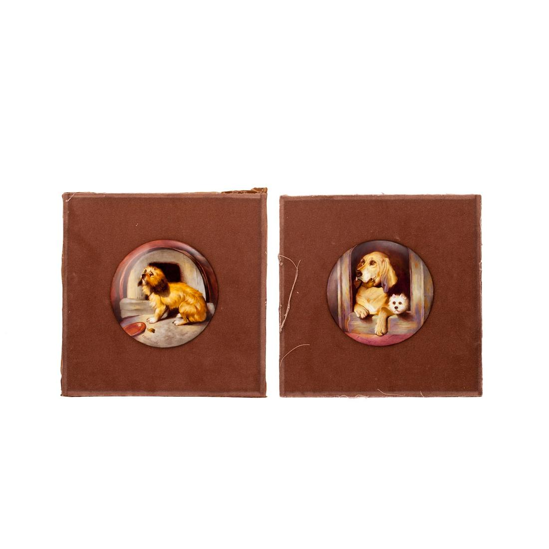 E. H Landseer porcelain pair of dog's portraits — image 1