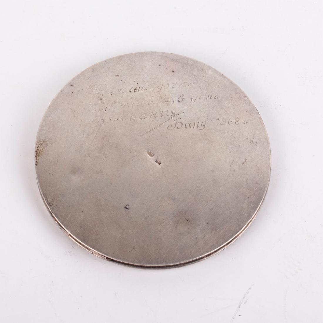 Russian silver powder box with the engraving — image 4
