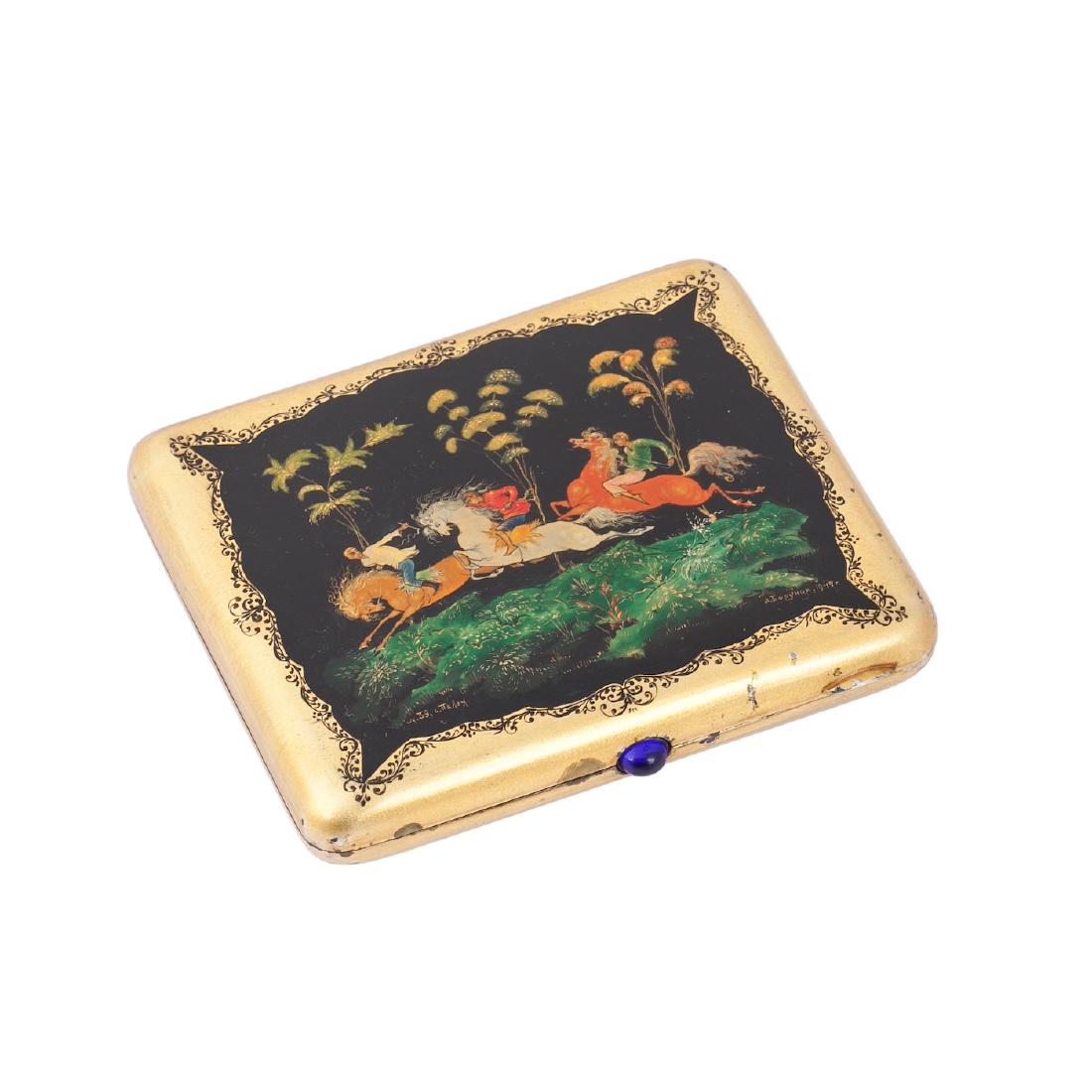 Silver and lacquer painting cigarette case — image 1