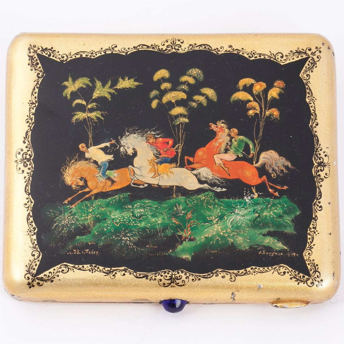Silver and lacquer painting cigarette case — image 2