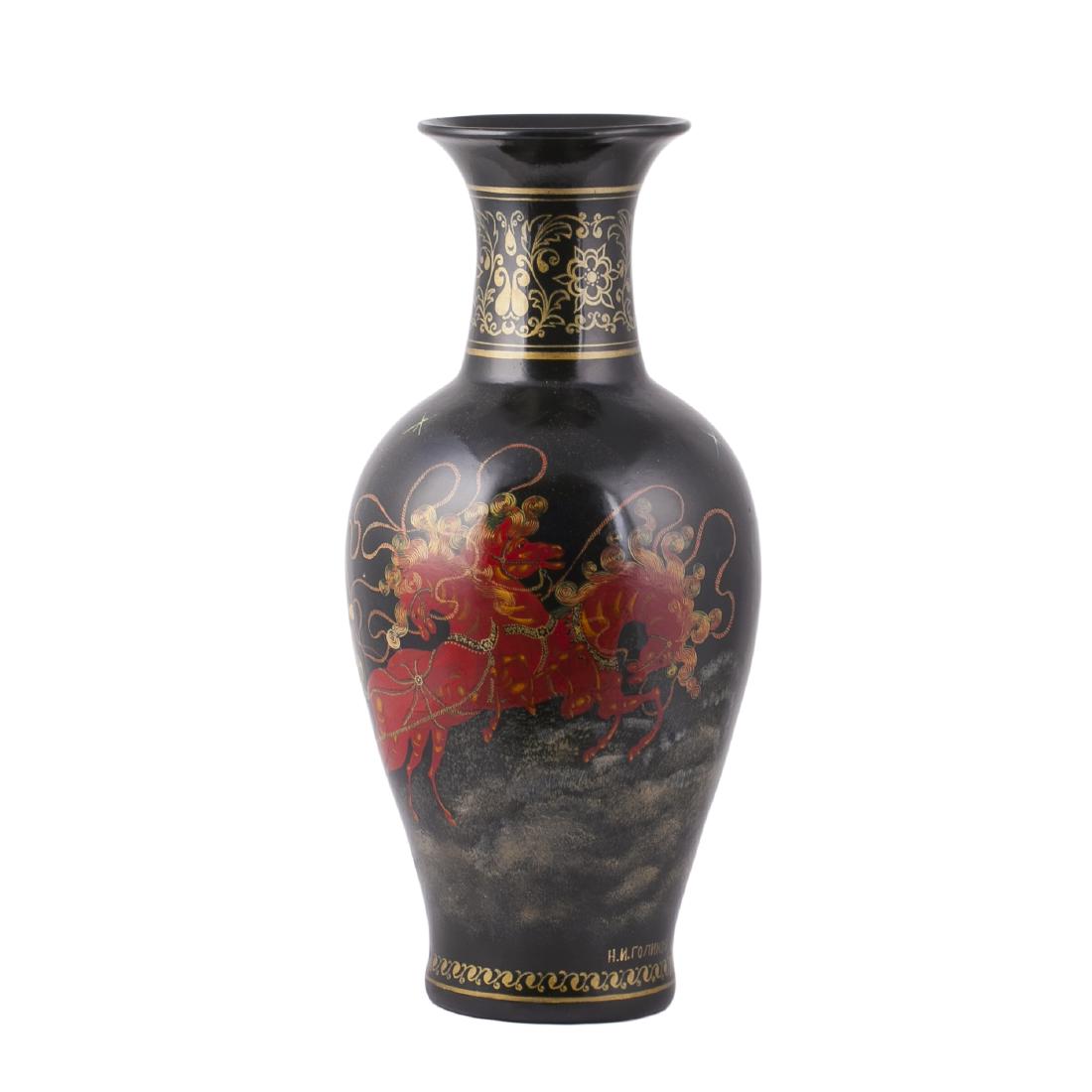 Grand ceramic and lacquer painting vase "Troyka" — image 1