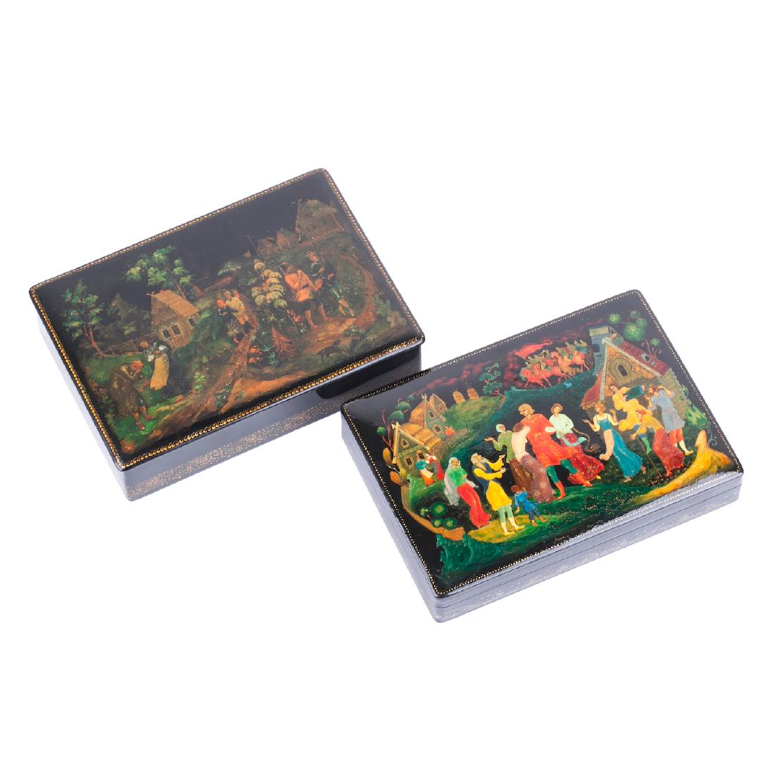 Pair of Soviet propaganda AGITLAK boxes — image 1