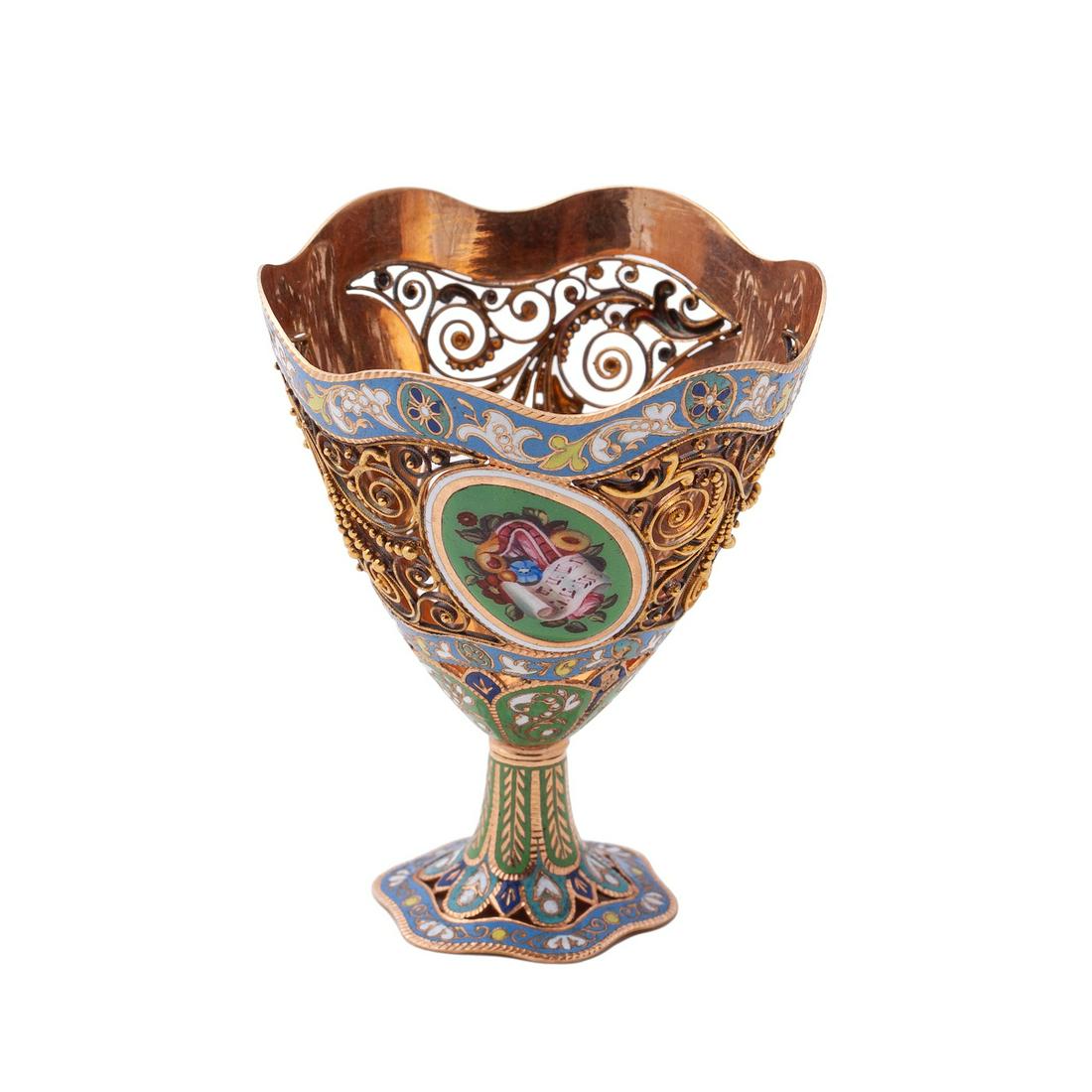 Early 19th century Swiss gold and enamel zarf — image 1