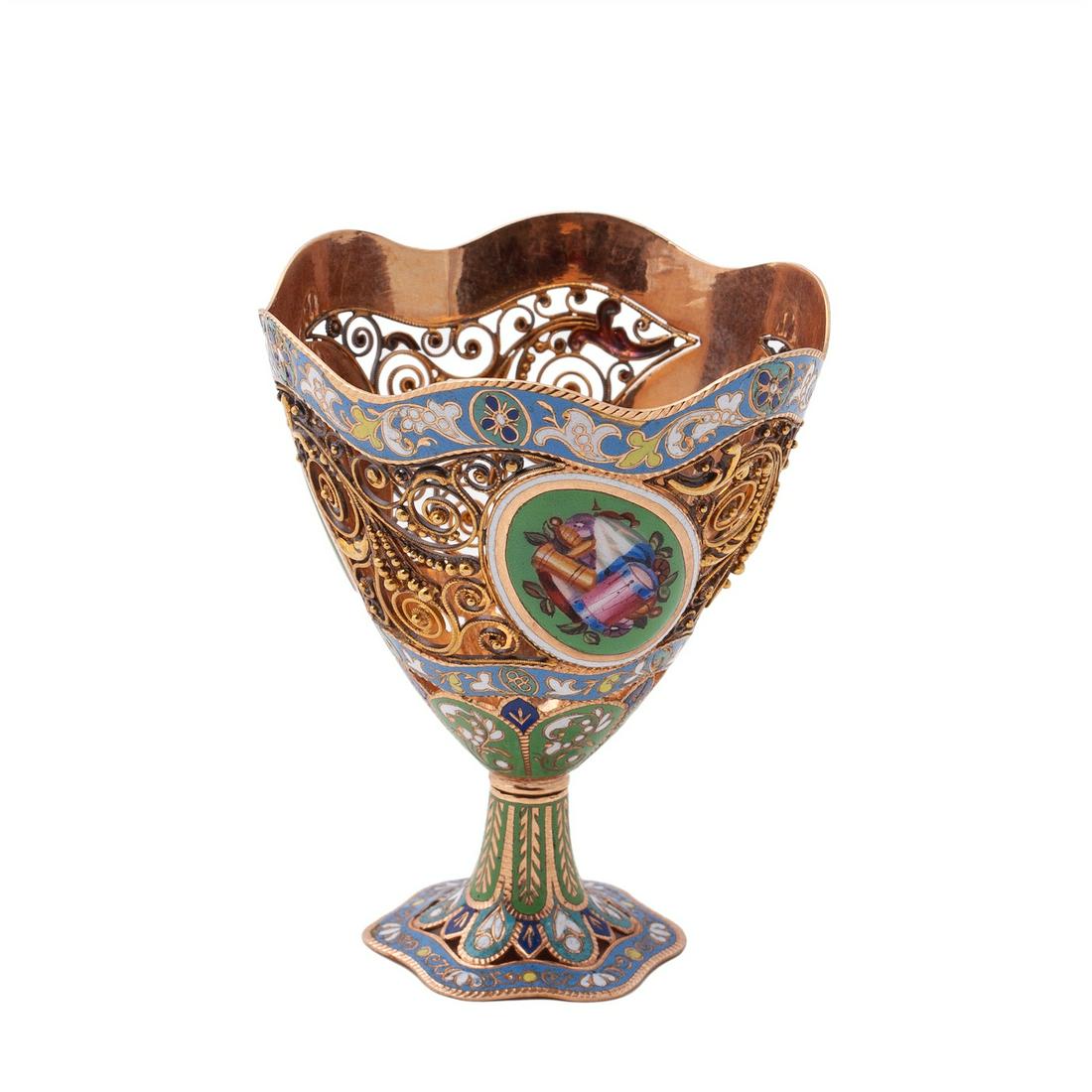 Early 19th century Swiss gold and enamel zarf — image 2