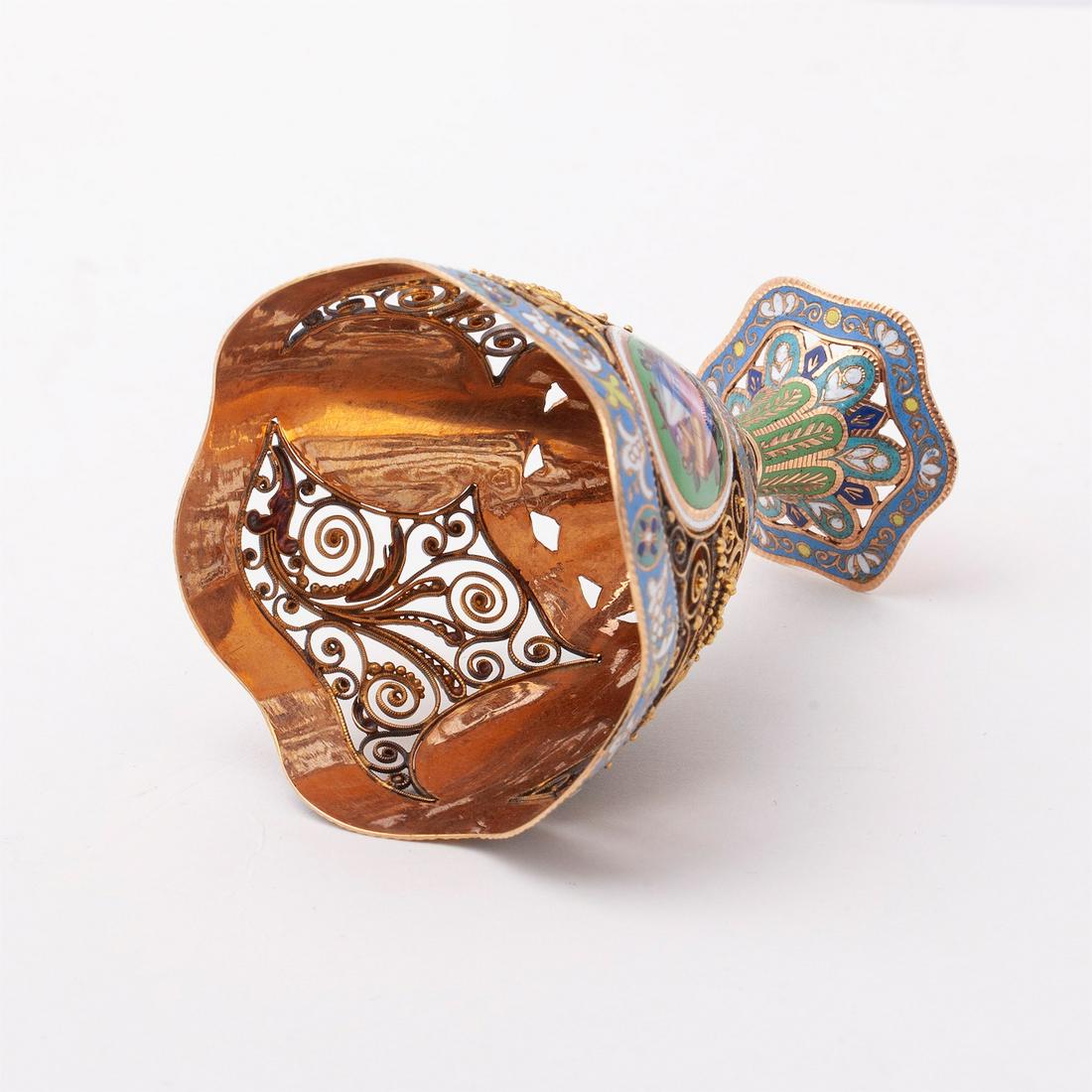 Early 19th century Swiss gold and enamel zarf — image 3