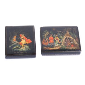 Soviet pair of fairytale lacquer boxes — image 1