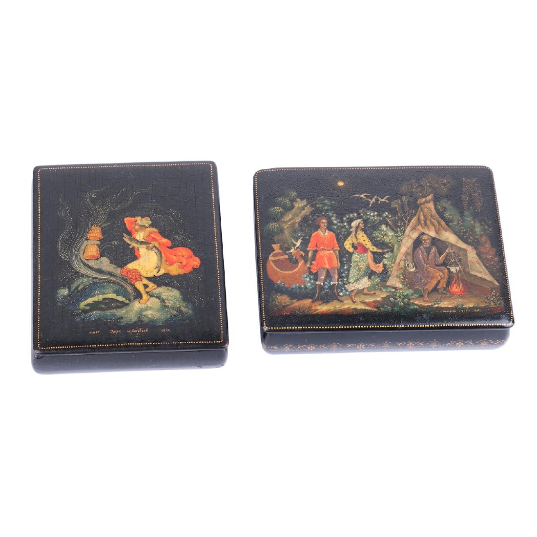Soviet pair of fairytale lacquer boxes — image 1