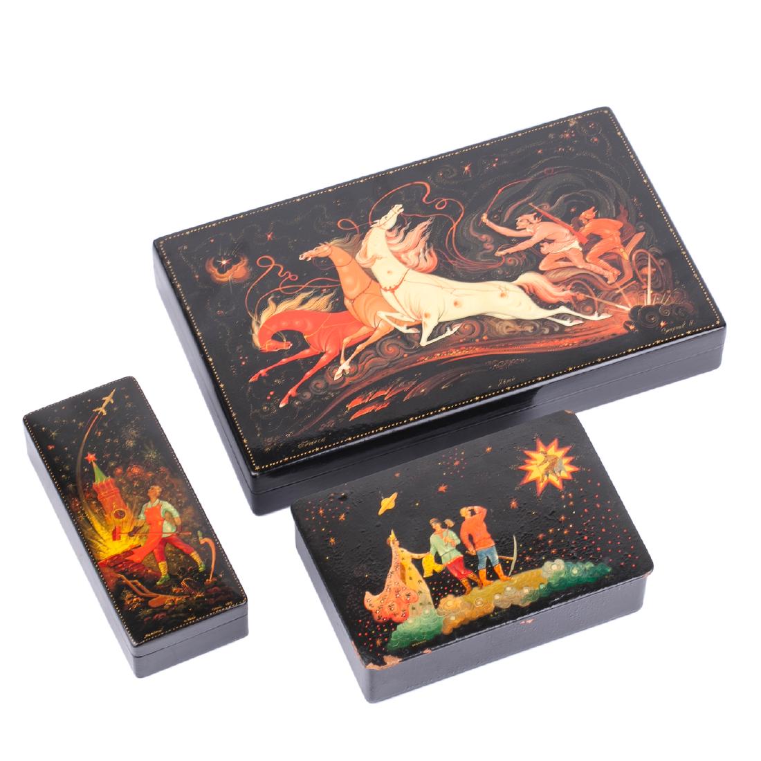 Three Soviet propaganda AGITLAK boxes — image 1