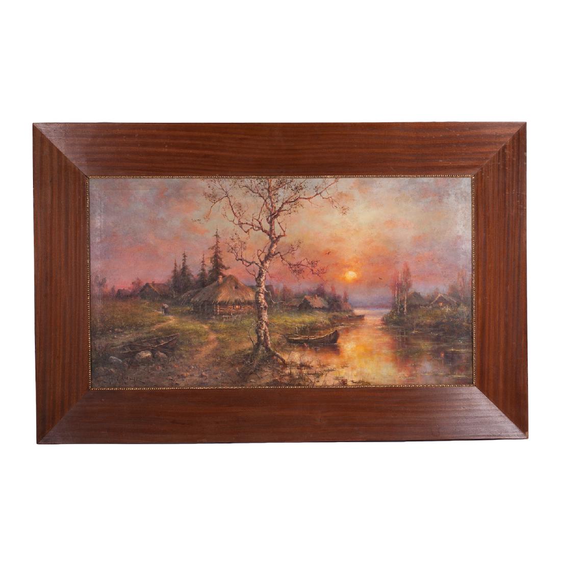 ulius von Klever studio "Spring Landscape with Sunset" — image 1