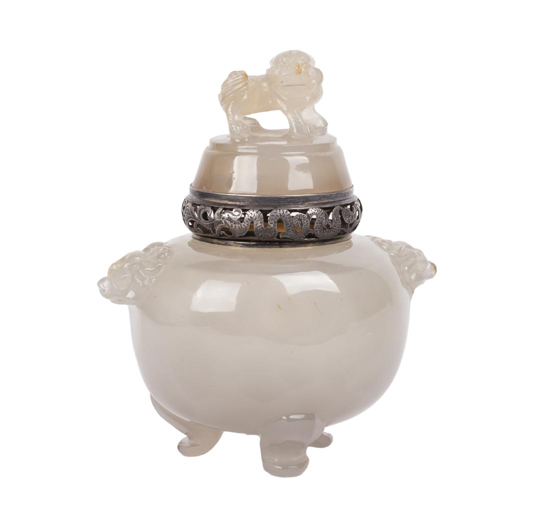Antique Chinese light green jade vase/urn — image 1